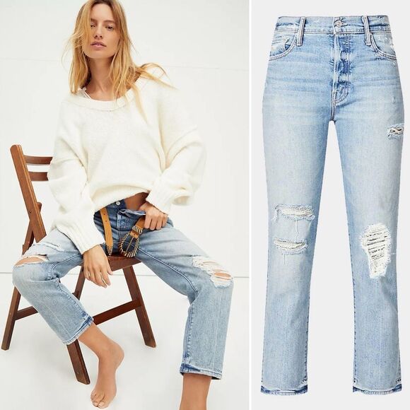 Mother Denim Scrapper Ankle Straight Leg Jeans in Wicked Wild Calling 26 - Picture 1 of 11